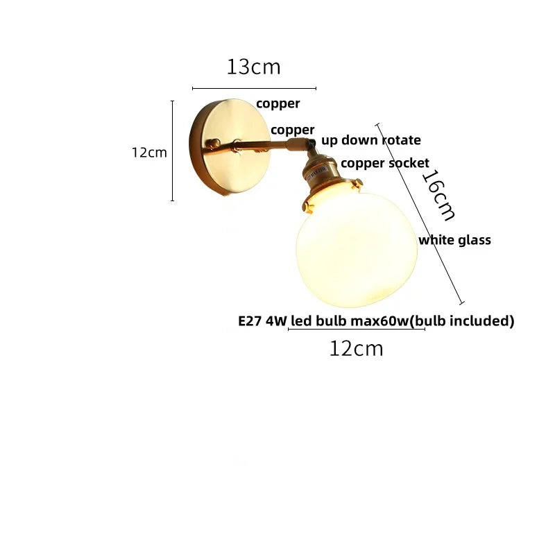 DecorBites™ Glass Rotate Copper Wall Sconce | Pull Chain Switch LED Light Fixture