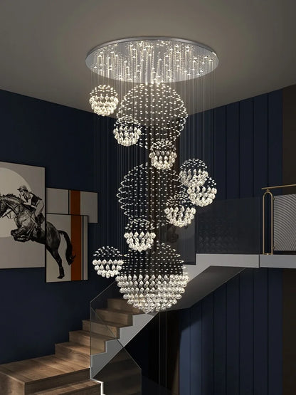 DecorBites™ Crystal Ball Chandelier: Modern LED Spiral Pendant Light for Staircase, Living Room, Lobby