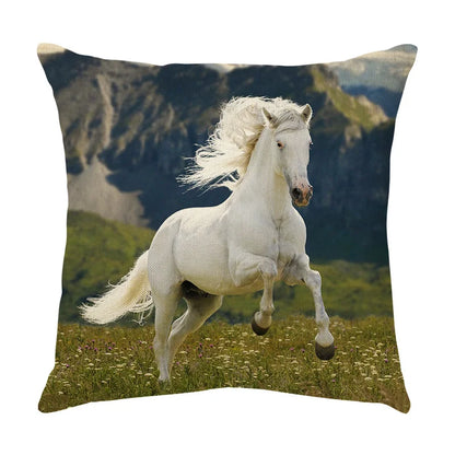 DecorBites™ Galloping Horse Pillowcase: Wild Horse Print Linen Cushion Cover for Home Decoration
