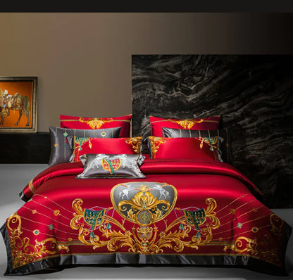 DecorBites™ Luxe Brocade Cotton Embroidered Bedding Set - Quilt Cover Bed Linen Bedspread