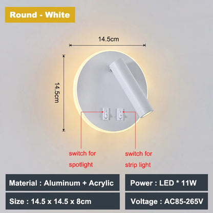 DecorBites™ Adjustable 10W Wall Light Sconce Lamp with Switch - Hotel Bedroom Study Reading