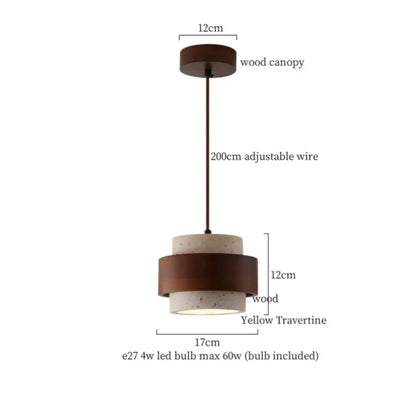 DecorBites™ Iron Yellow Travertine LED Pendant Light for Bedside Dining Living Room