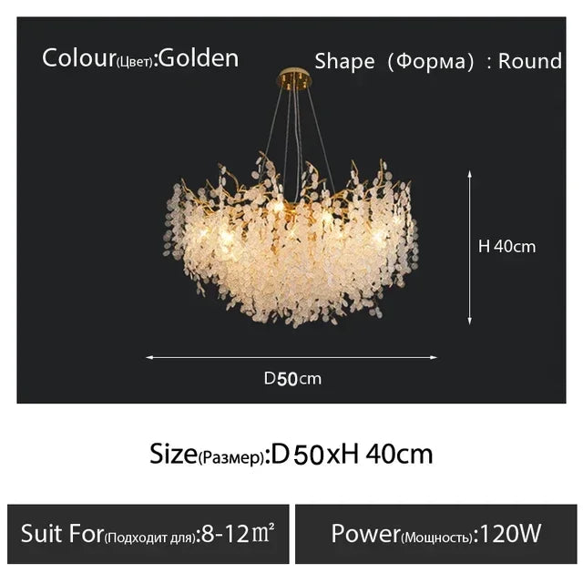 Gold Glass Pendant Chandelier Round L160cm