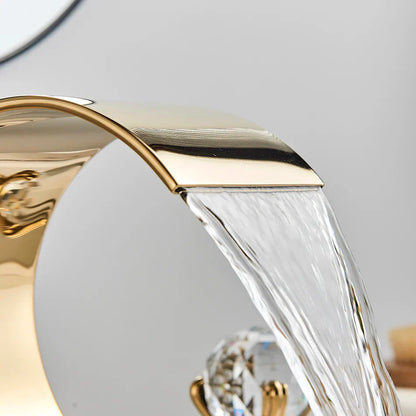 DecorBites™ Crystal Waterfall Basin Faucet with Wide Spout for Bath Sink - Hot and Cold