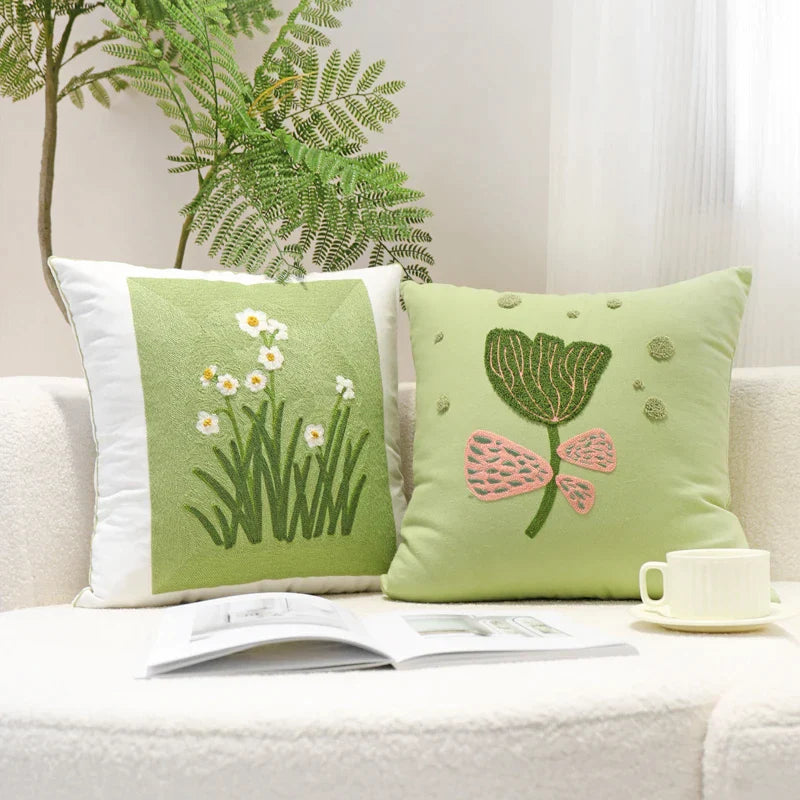Green Cotton Cushion Cover
