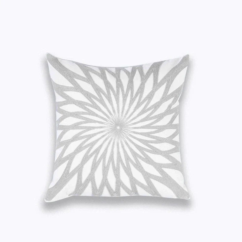 DecorBites™ Geometric Embroidered Cushion Cover Light Grey Cotton 45x45cm