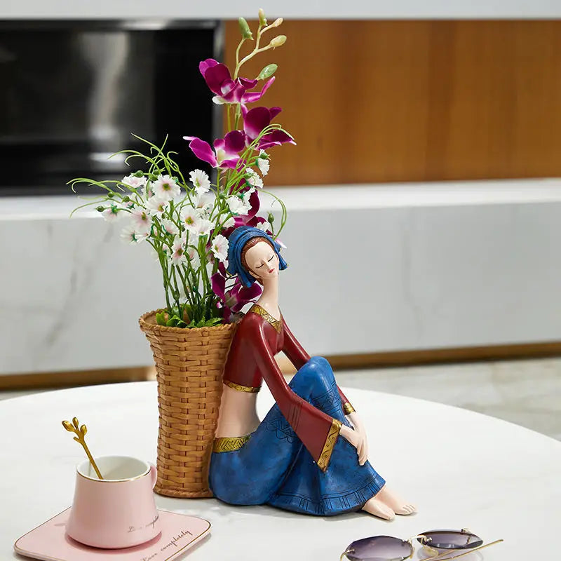 DecorBites™ Cute Girls Storage Tray Resin Ornaments, Home Decor Crafts & Office Desk Figurines
