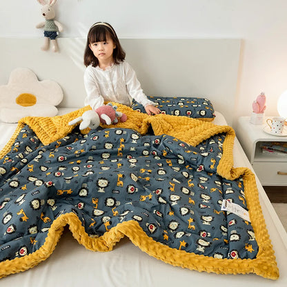 DecorBites™ Cotton Floral Double Quilt | Retro Soothe Doudou Bedding Blanket