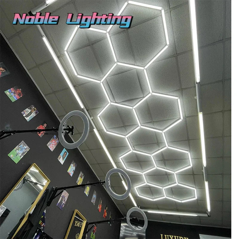 DecorBites™ Geometric LED Lights for Exhibition Car Detailing Garage Workshop - Polygonal Snowflake Theme