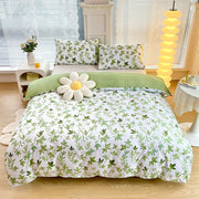Green Floral Bedding Set Polyester 200x230cm