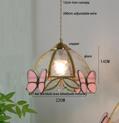 DecorBites™ Clear Glass LED Pendant Light Tiffany Butterfly Hanging Lamp