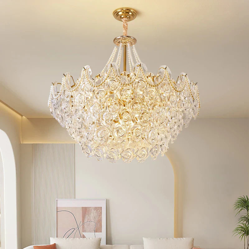 DecorBites™ French Chandelier Pearl Glass Rose 2024 Master Bedroom Lighting