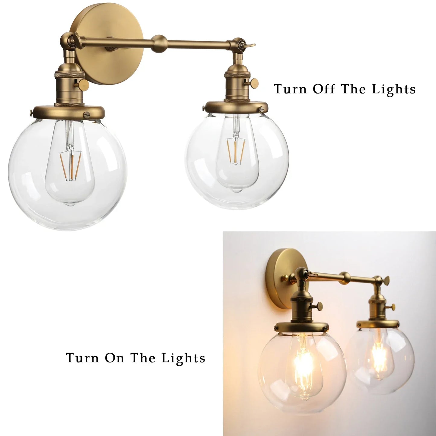 DecorBites™ Double Ball Heads Globe Glass Wall Sconce, Modern Vintage Indoor Lighting