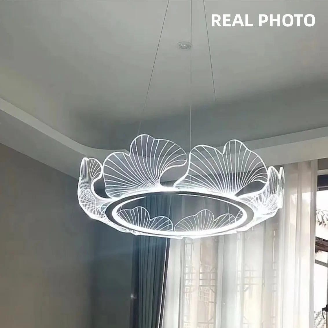 DecorBites™ Ginkgo Acrylic LED Pendant Chandelier Light, Gold Metal, Dimmable, Modern Minimalism