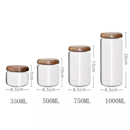 DecorBites™ Acacia Wood Lid Glass Food Storage Container - Elegant and Functional Kitchen Jar