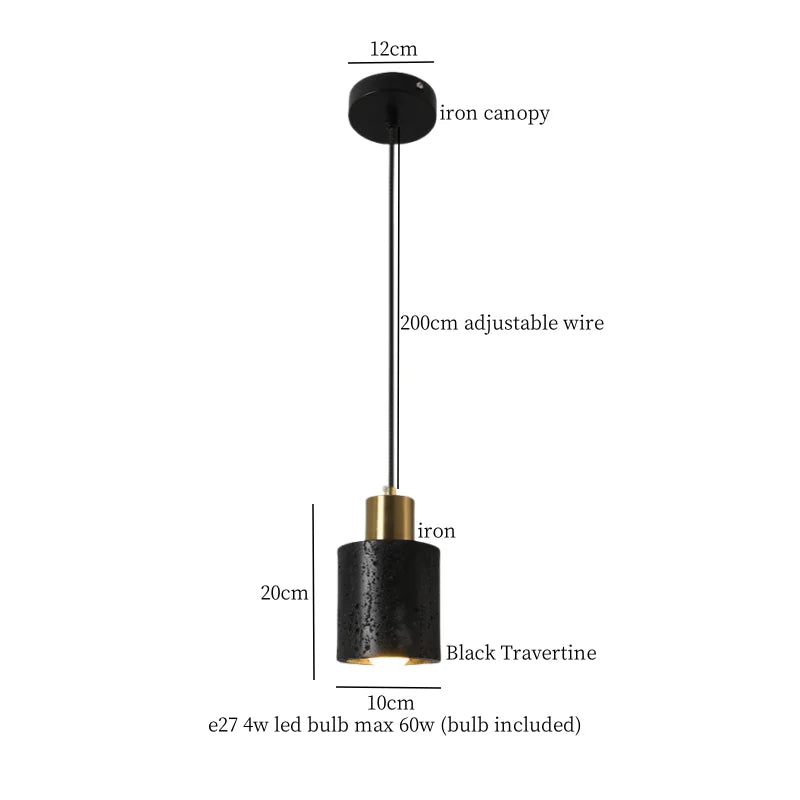 DecorBites™ Black Travertine Pendant Light: Nordic Modern LED Hanging Lamp for Living Room & Bedroom