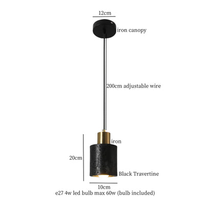 DecorBites™ Black Travertine Pendant Light: Nordic Modern LED Hanging Lamp for Living Room & Bedroom