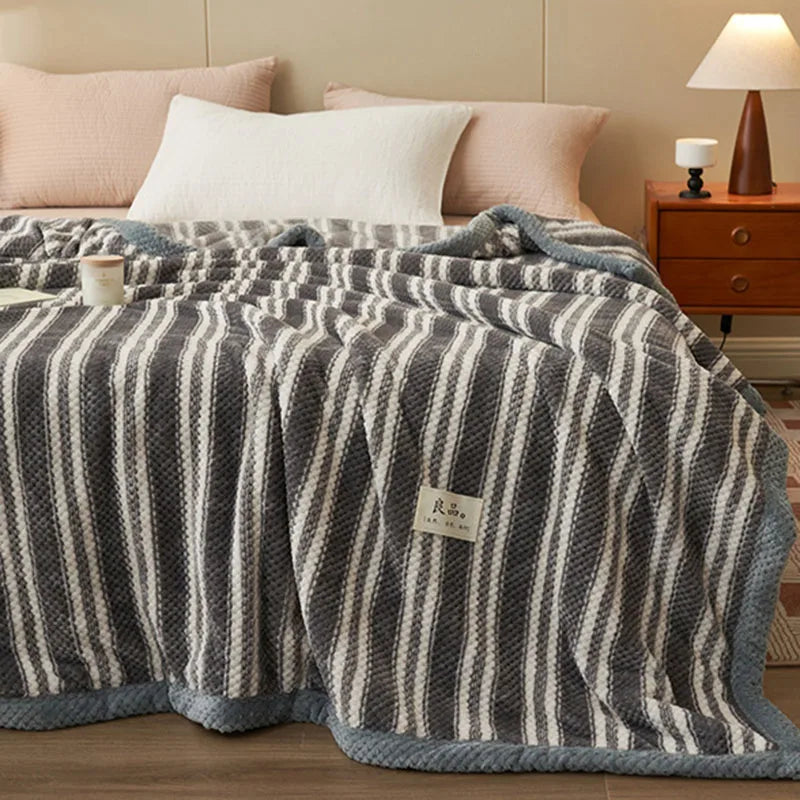 Striped Coral Fleece Blanket