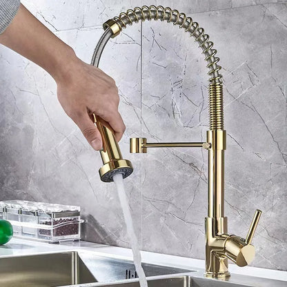 DecorBites™ Black & Gold Kitchen Faucet: Luxury Brass Pull Out Sink Mixer
