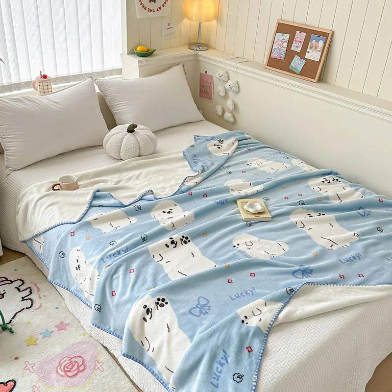 DecorBites™ Cozy Milk Velvet Blanket: Cute Pattern, Warm, Multi-Functional Sofa & Travel Shawl