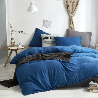 DecorBites™ Furball Tasseles Bedding Set | King/Queen Duvet Cover & Washed Quilt Cover Set
