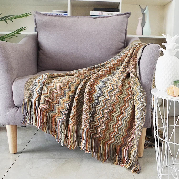 Striped Knit Sofa Blanket