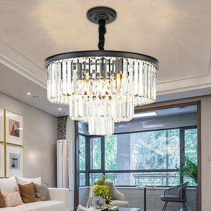 DecorBites™ Crystal Gold Black LED Chandelier: Modern Multi-Storey Pendant Lamp Lighting