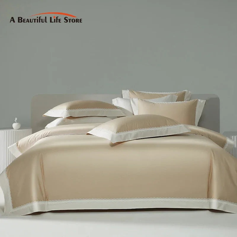 Lace Cotton Bedding Set 1200TC Egyptian King