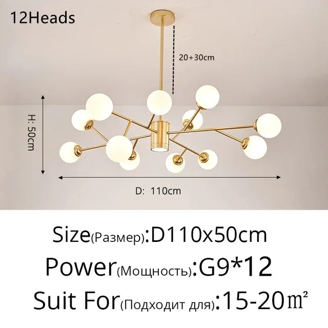 DecorBites™ Glass Ball Modern Branch Chandelier - Magic Bean Design for Living Room