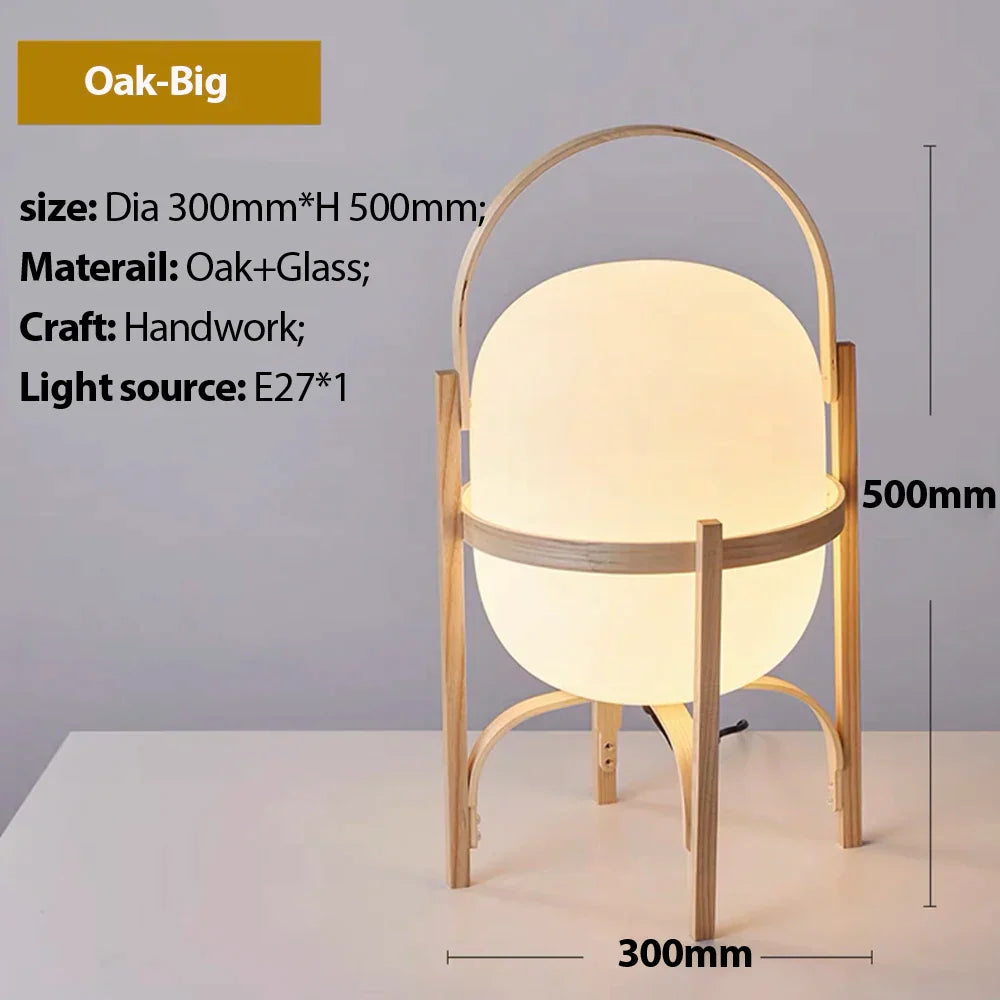 DecorBites™ Japanese Style Glass Table Lamp with Wood/Metal Frame