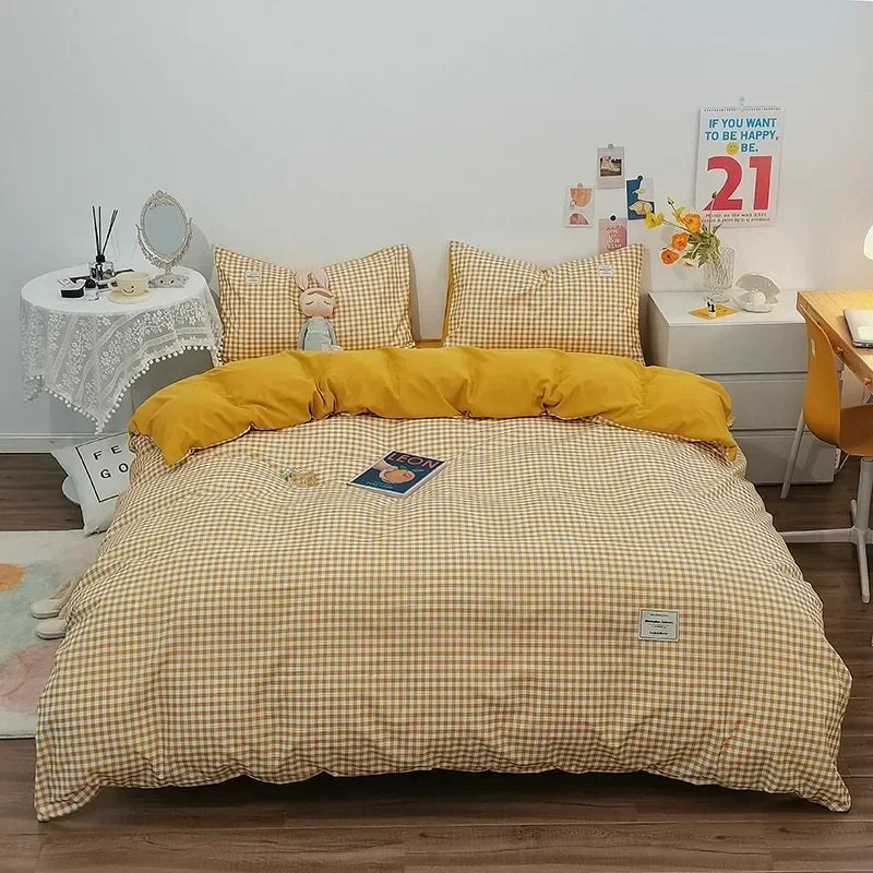 Cotton Grid Print Quilt Cover