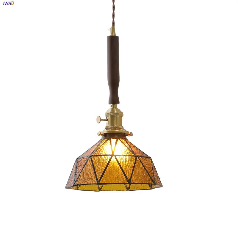 Amber Glass Pendant Light Walnut Accent Bar Style