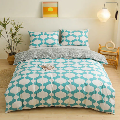DecorBites™ Geometric Triangle Block Print Bedding Set with 2 Pillowcases for Queen/King Double Bed
