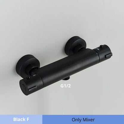 DecorBites™ Black/Chrome Thermostatic Shower Set with Brass Wall Mount Mixer Handle Spray