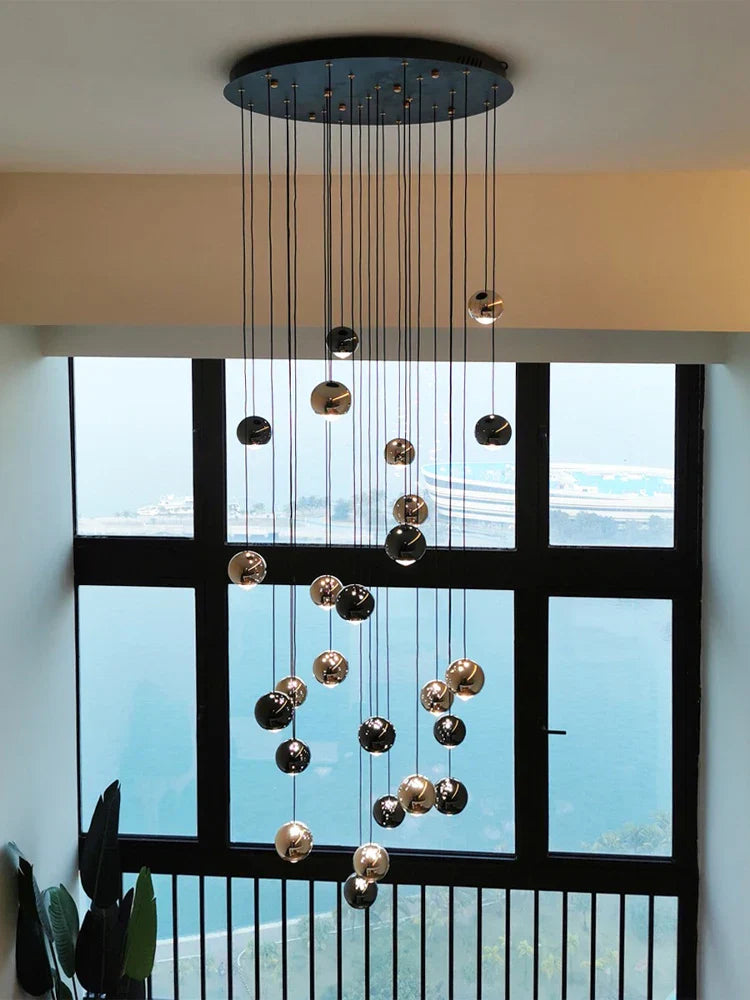 DecorBites™ Crystal Ball Pendant Light for Modern Living Room, Black & Gold Luxury Fixture