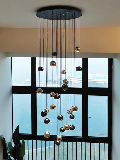 DecorBites™ Crystal Ball Pendant Light for Modern Living Room, Black & Gold Luxury Fixture
