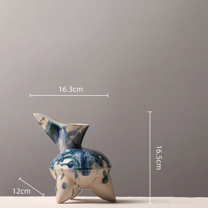 DecorBites™ Irregular Ink Pattern Ceramic Flagon Vase - Chinese Porcelain Home Decoration