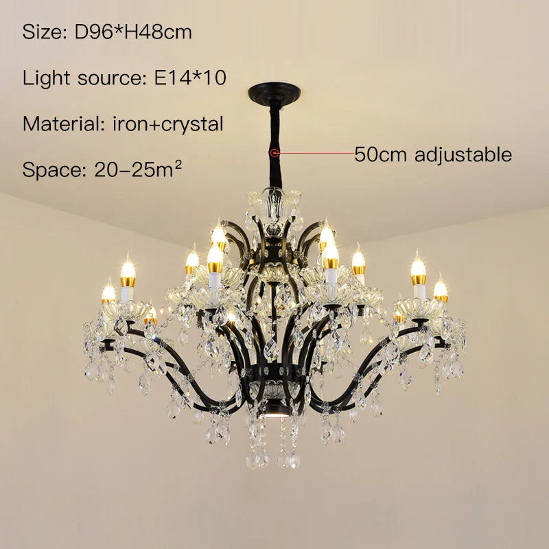 DecorBites™ Crystal Candle Chandelier Lighting: Black Pendant Lamps for Dining Kitchen & Farmhouse