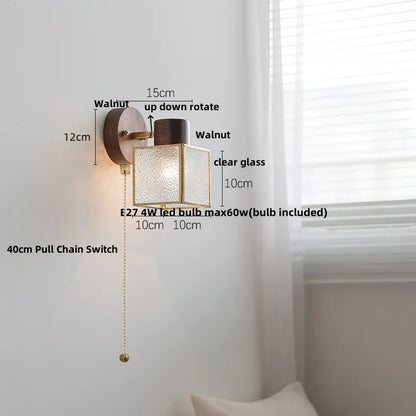 DecorBites™ LED Wall Lamp Clear Glass Walnut Wood Up Down Rotate Wall Light