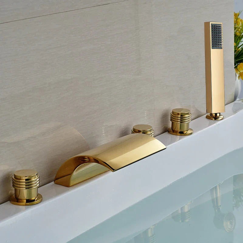 DecorBites™ Golden Widespread Brass Bathtub Faucet with Handheld Shower