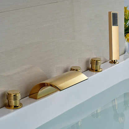 DecorBites™ Golden Widespread Brass Bathtub Faucet with Handheld Shower