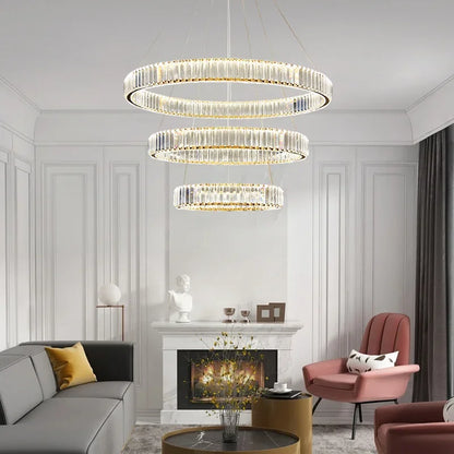 DecorBites™ Crystal LED Chandelier: Modern Steel Pendant Lighting for Luxurious Foyer Decor