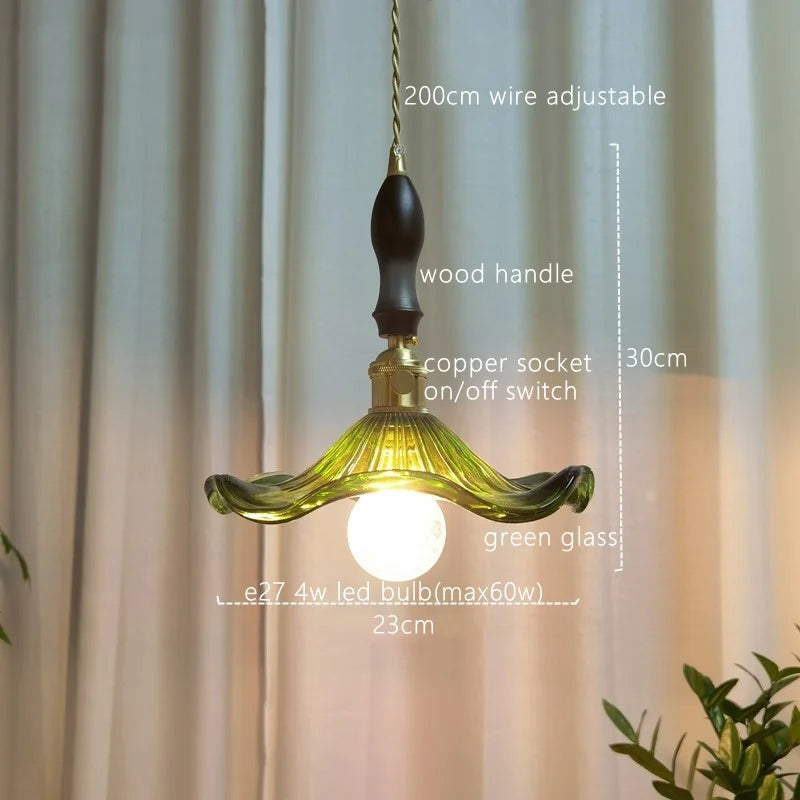 Green Glass Pendant Light Japanese Design Dining