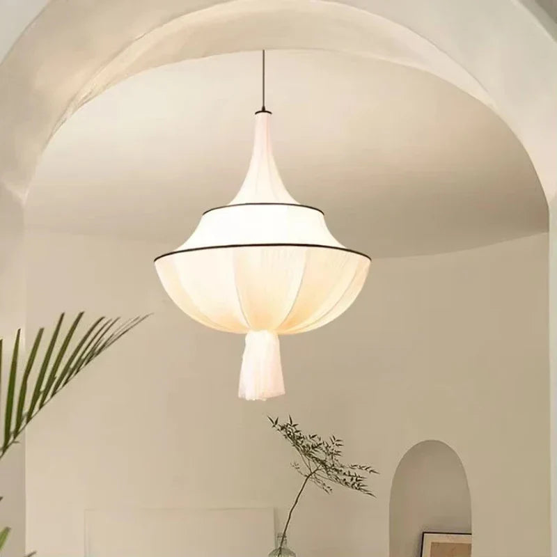 DecorBites™ Creamy E27 Foyer Chandelier: French-Inspired LED Pendant Lights for Bedroom, Art Decor Lampara