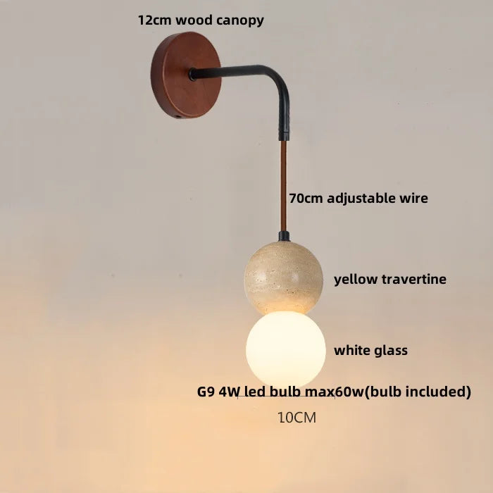 DecorBites™ LED White Glass Wall Light Fixture Modern Pull Chain Switch Bedside Sconce