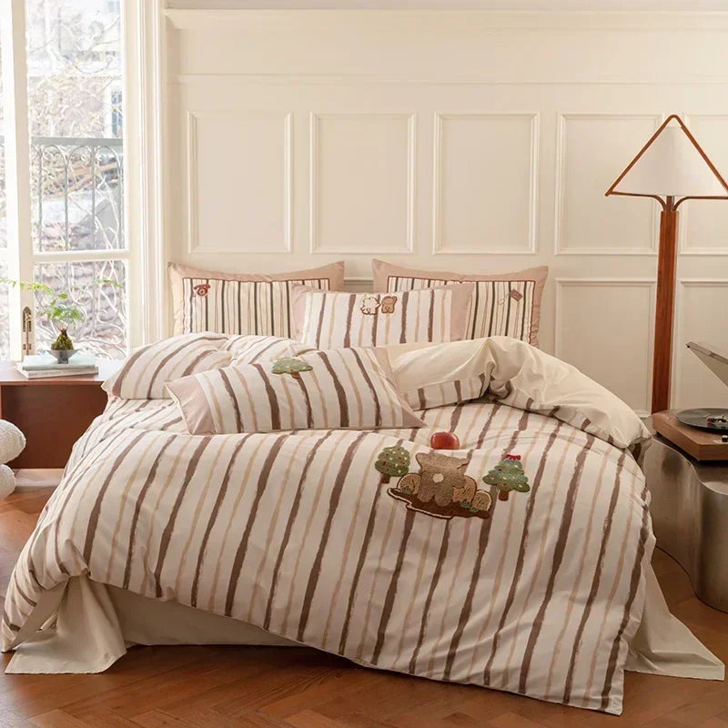 DecorBites™ Cotton Embroidered King Queen Bedding Set with High-Quality Duvet Cover Pillowcases