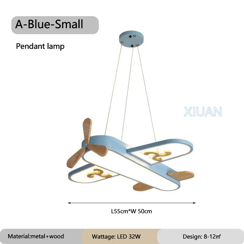 DecorBites™ Kids Airplane Pendant Lights Wood Metal Sconces Nursery School LED