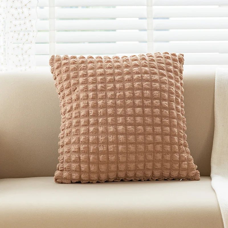 DecorBites™ Cream Style Elastic Puff Plaid Cushion Cover 45*45CM Home Decor