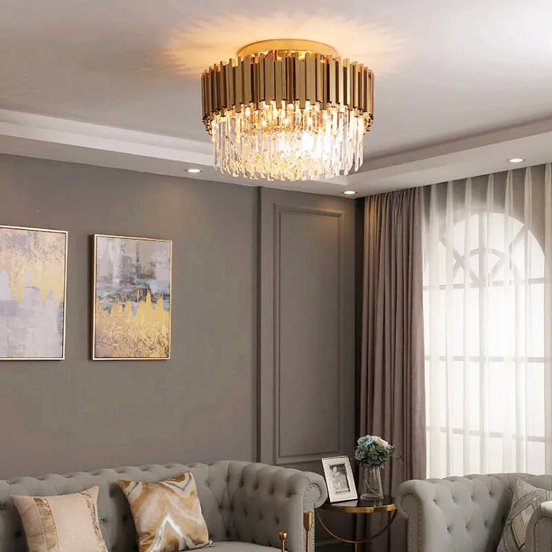 Gold Crystal LED Ceiling Light Dia100cm Efficient