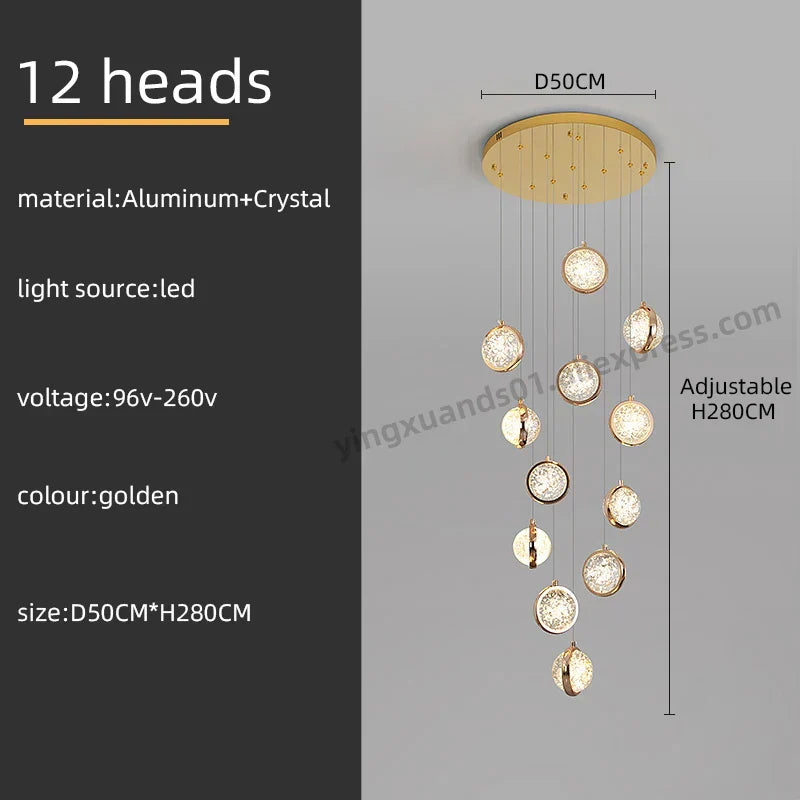 DecorBites™ Crystal Ball LED Rotating Stair Chandelier - Nordic Luxury Loft Bubble Design